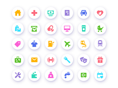 Freebies Expenses -vs- Income icons app car donation expense expenses finance glyph healthcare home icon icons income money restaurant salary shopping tax tracking transport travel
