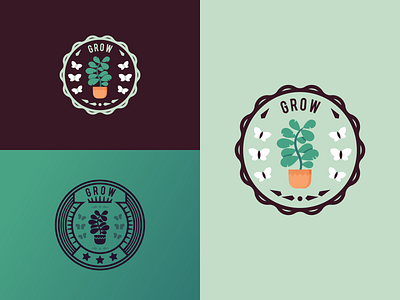Grow_Create_Inspire (badge-seal collection) acheiement award badge badges butterfly create creation flat flower grow growing icons illustration inspiration inspire plant seal
