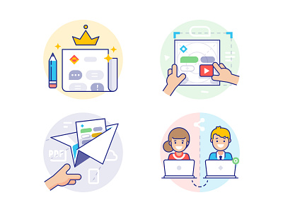 School.News: How it works collaboration design features feed how it works icons news outline icons school send system template