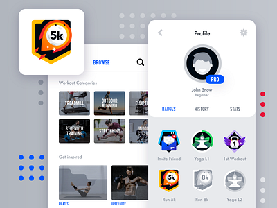 Fitness application: Badges screen achievement app application badge badges design fitness mobile profile running screen settings sport treadmill ui ui ux uidesign uiux yoga