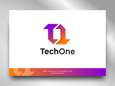 Tech one ambigram gradient icon letter logo maker masculine modern logo simple tech technology techy trend typography