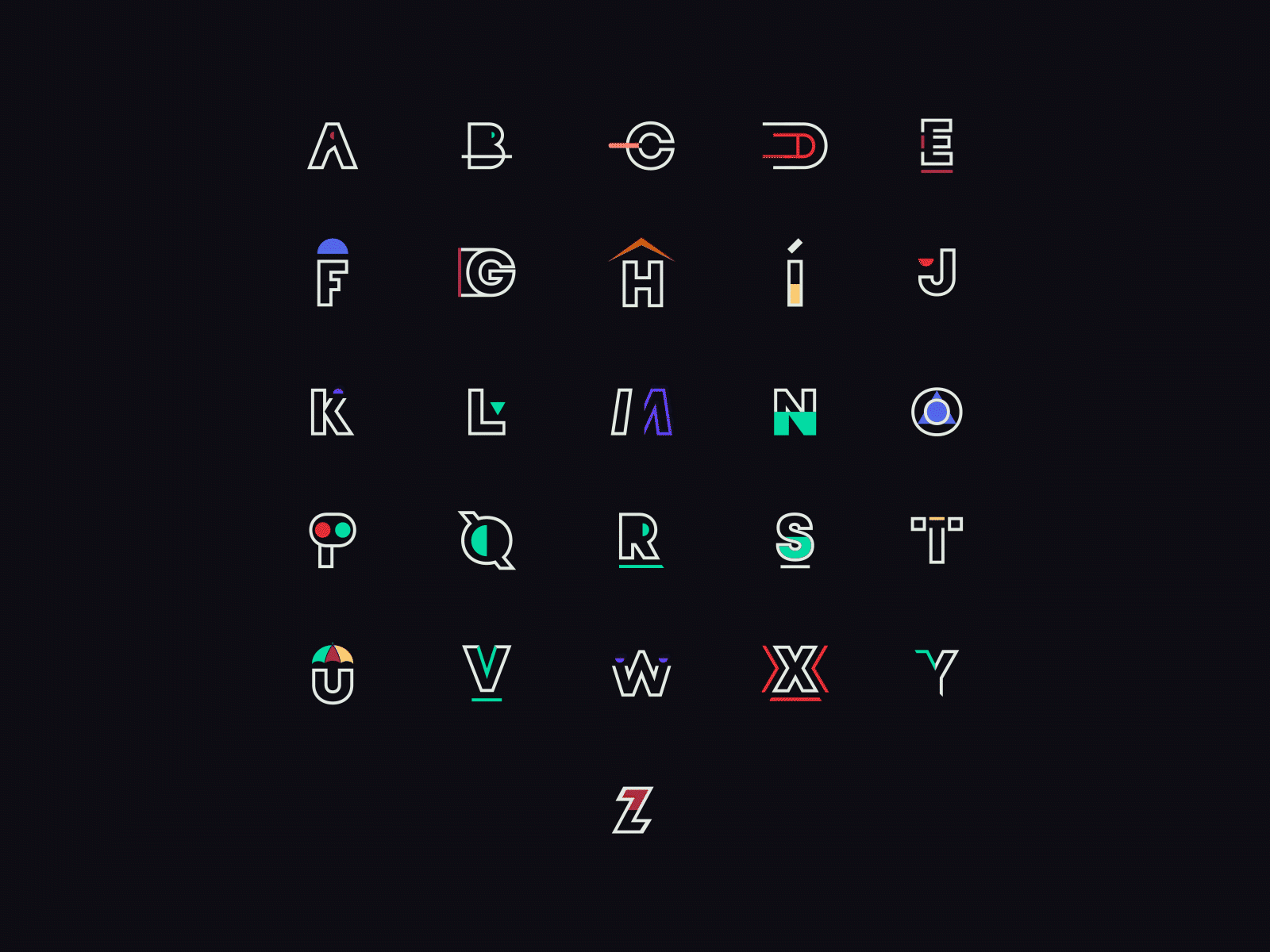 A-Z ICONS a z alphabet logo branding design colors icon letters logo design strokes