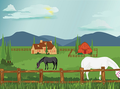 Farm House adobe illustrator branding design digital illustration digitalart farmhouse graphic design horses illustration illustration art illustrator inspired landscape mountains vector vectorart work working space