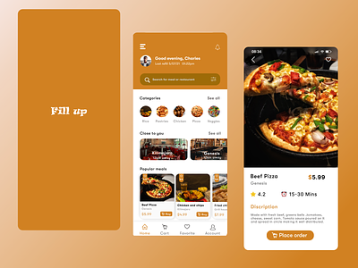 Fill up restaurant mobile app design branding design food food app mobile app ui