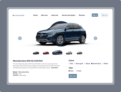 Automobile car description branding car design landing page ui webpage website