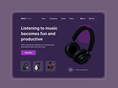 Idealsoundz hero landing page design ecommerce hero landing page music player ui ui design