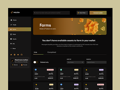 Molten Farming UI blockchain crypto decentralized defi farming ui ux web3 web3.0