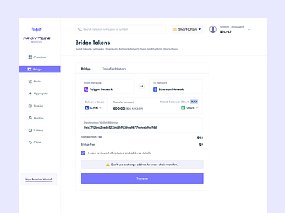 Frontier protocol - Bridge UI blockchain bridge crypto figma nft ui ux web3