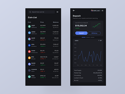 Blockchain - Yield farming protocol coin list and deposit