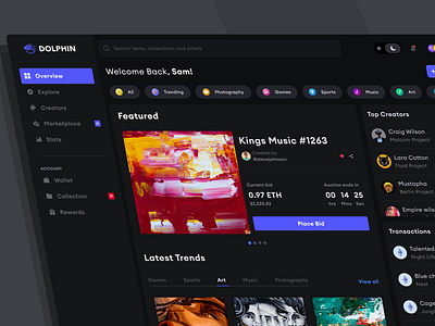 DOLPHIN - NFT dashboard (dark mode)