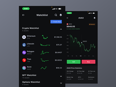 Crypto trading app - dark mode