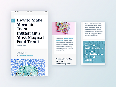 ✨ Article screen exploration: How to make mermaid toast app article colorful food blog grid ios magazine pastel serif soft