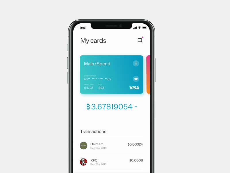 Smart wallet - Cards and transaction detail animation app credit card crypto cryptocurrency fintech ios wallet