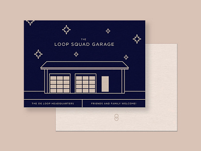 Loop Squad HQ Moving Card card engagement garage graphic graphic design growing headquarters loop moving party postcard print rings squad startup