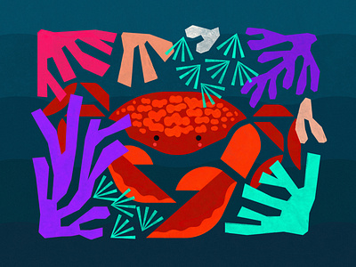 Water sign love: Cancer Crab in the Reef abstract cancer coral reef crab design illustration nature ocean planet sea sun sign water water sign