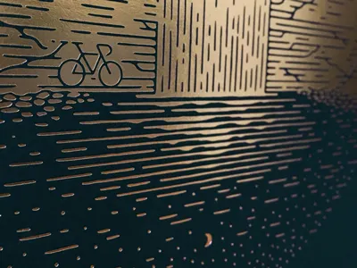 Sneak Peek abstract bicycle drawn foilstamp gold moon nature reflection sneakpeek bike stars waterfall