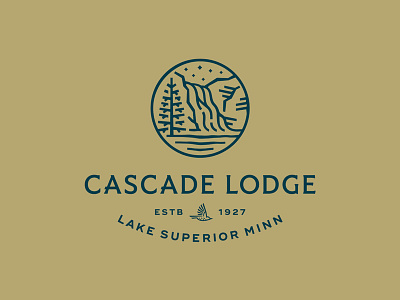 Cascade Lodge bird identity lake superior logo logotype sky stars trees waterfall wip