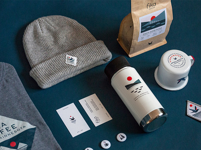 Fika Coffee Packaging apparel bird brand buttons coffee identity lake logo mug packaging patch water