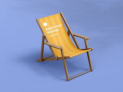 Beach Chair Mockup with Armrest armless armrest beach branding chair deck fabric logo lounger mockup print psd summer sun wood