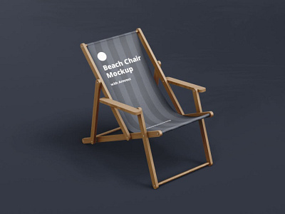 Beach Chair Mockup with Armrest armless armrest beach branding chair deck fabric logo lounger mockup print psd summer wood