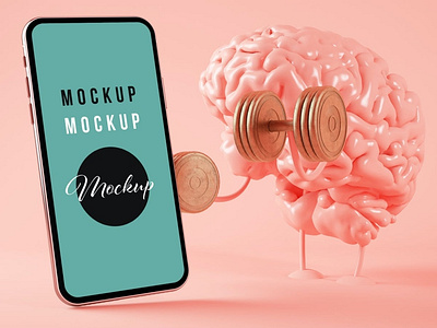 Brain Training and Smartphone on Pink Background
