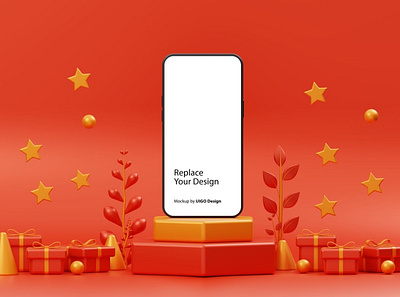 Christmas Gifts Smartphone Mockup 3d abstract background box christmas design device gift gift box gifts graphic layout mobile mockup package phone product simple smartphone template