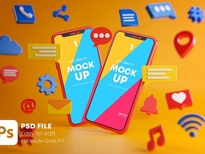 Social Media Icons Smartphone Mockup 3d abstract app cartoon colorful concept design device digital fun icon interface internet iphone media mockup realistic simple social symbol