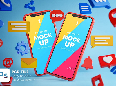 Social Media Icons Smartphone Mockup 3d abstract app cartoon clean colorful concept design device digital display fun icon interface internet iphone media mockup simple social