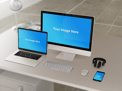 Responsive Website Mockup abstract clean design device display laptop mac macbook mockup phone phone mockup presentation realistic responsive simple smartphone ui ux web website