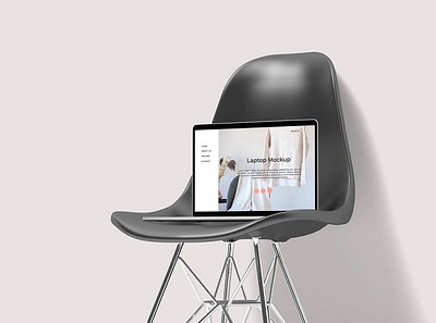 Laptop & Chair Mockup app business chair clean design device display elegant graphic design isolated laptop minimalist mockups modern notebook object realistic simple technology website