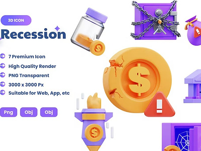 Recession 3D Icons