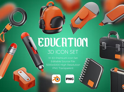 Education 3D Icon Set 3d 3d icon 3d icons adobe photoshop graphic graphic design graphic resources graphics icon icon design icon illustration icon set iconography icons design iconset illustrator logo set vector