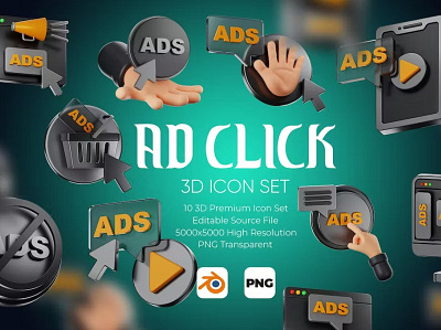 Ad Click 3D Icon Set 3d 3d icon 3d icons adobe photoshop graphic graphic design graphic resources graphics icon icon design icon illustration icon set iconography icons design iconset illustrator logo set vector