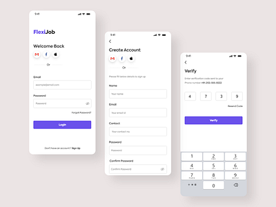 Authentication screens authentication screens blue branding clean ui dashboard homepage design job portal job seeking login minimalism mobile app motion graphics product design sign in sign up ui ux verification screen white