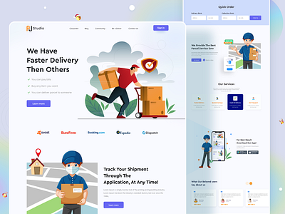 Fast Delivery Landing Page Design clean courier courier service deelivery delivery service fast delivery food delivery landing page homepage popular user inteerface web design