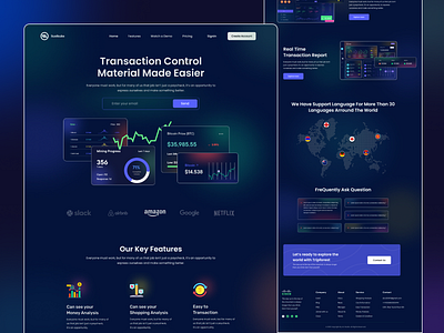 SaaS Landing Page Dark UI blockchain cryptocurrency dark dark theme finance landing page platform saas token ui web design