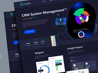 CRM Management Systems Landing Page contact with customers crm dashboard crm project ctm system customer relationship manager dark colourful design dark design design system homepage landing page management app team management website design