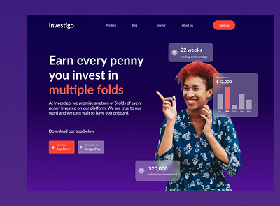 Investment Hero section fintech hero hero page hero section landing page