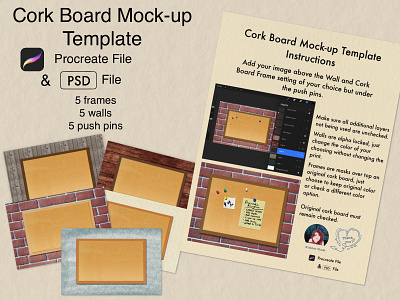 Cork Board Mock-up Template corkboard mock up presentation procreate slide template
