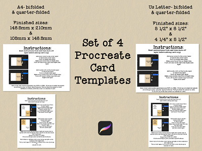 Set of 4 Procreate card Templates a4 design greeting card procreate template us letter