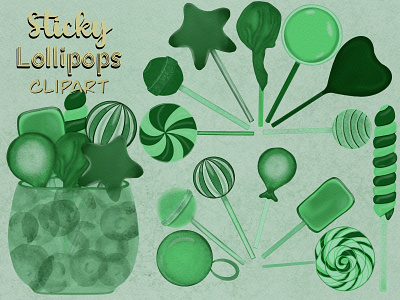 Sticky Lollipops in Green clip art design green hand drawn illustration lollipop monochromatic