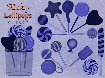 Sticky Lollipops in Blue blue clip art design hand drawn illustration monochromatic