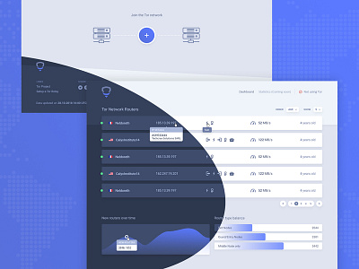 Tor Router Explorer Concept dark gradient light list screendesign statistics webdesign