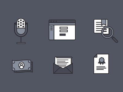 Process Icons cash certificate icon letter mechanical license microphone money music search website