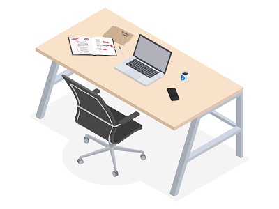 Isometric Illustration Experiment chair desk illustration isometric laptop vector