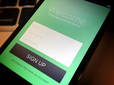 Welcome Screen flat green iphone app login minimal sign up welcome screen