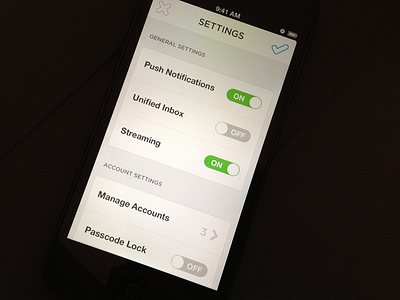Settings, Again. awesomeness flat design ios iphone app mail app minimal minimalism settings switches toggle