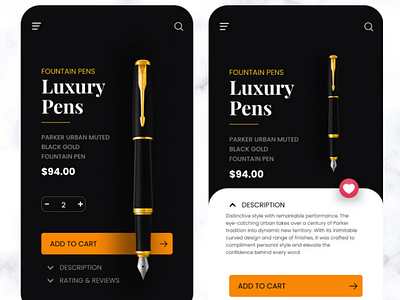Luxury Pen Shopping App UI app app ui branding design luxury luxury brand luxury design parker pen pen ui ux web web ui