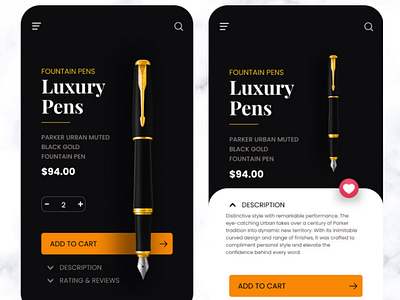 Luxury Pen Shopping App UI