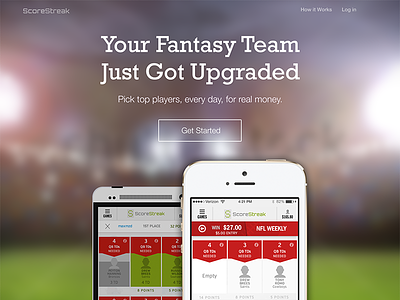 ScoreStreak Marketing Site Hero app background fantasy headline hero landing page marketing mobile sports teaser